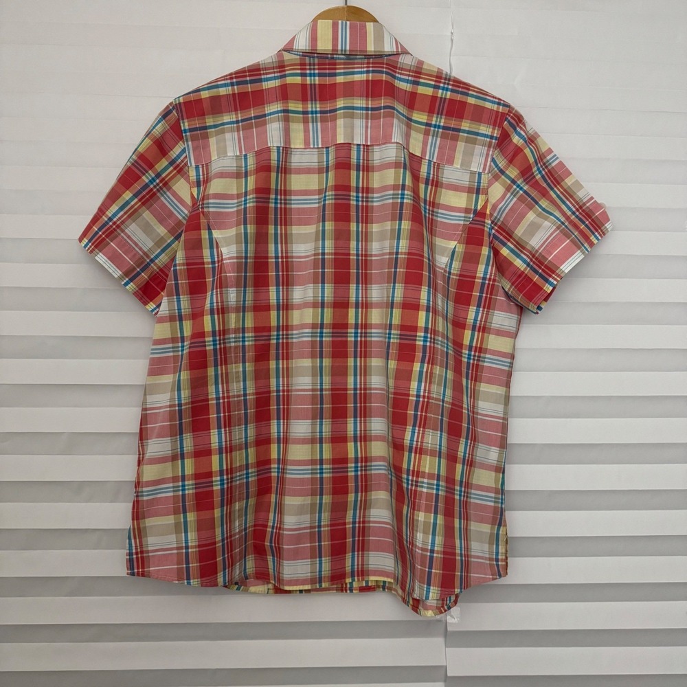 Foxcroft Womens 14 Red Plaid Wrinkle Free Fitted Short Sleeve Button Down Shirt - Picture 2 of 8